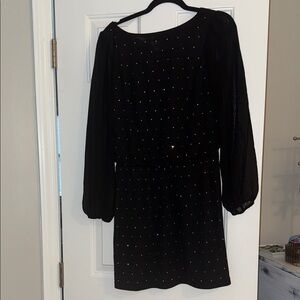 White House Black Market Black Dress with Gold Dots